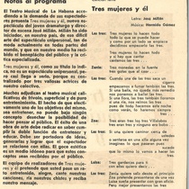Program for the theatrical production, Tres mujeres y él