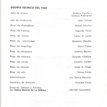 Program for the theatrical production, Pachenco vivo o muerto