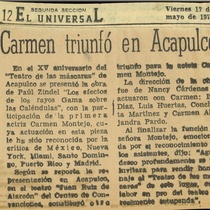 Newspaper clipping about the theatrical production, Los efectos de los rayos gama sobre las caléndulas
