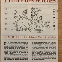 Insert to the program for the theatrical production, L'Ecole des Femmes