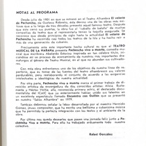Program for the theatrical production, Pachenco vivo o muerto