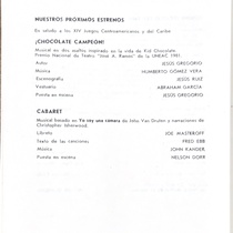 Program for the theatrical production, Pachenco vivo o muerto