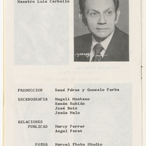 Program for the production, "Los claveles" (The carnations)