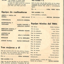Program for the theatrical production, Tres mujeres y él