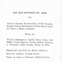 Program for the theatrical production, Hay que ocuparse del amor 