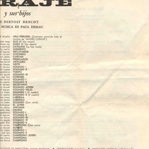 Program for the theatrical production, Madre coraje y sus hijos